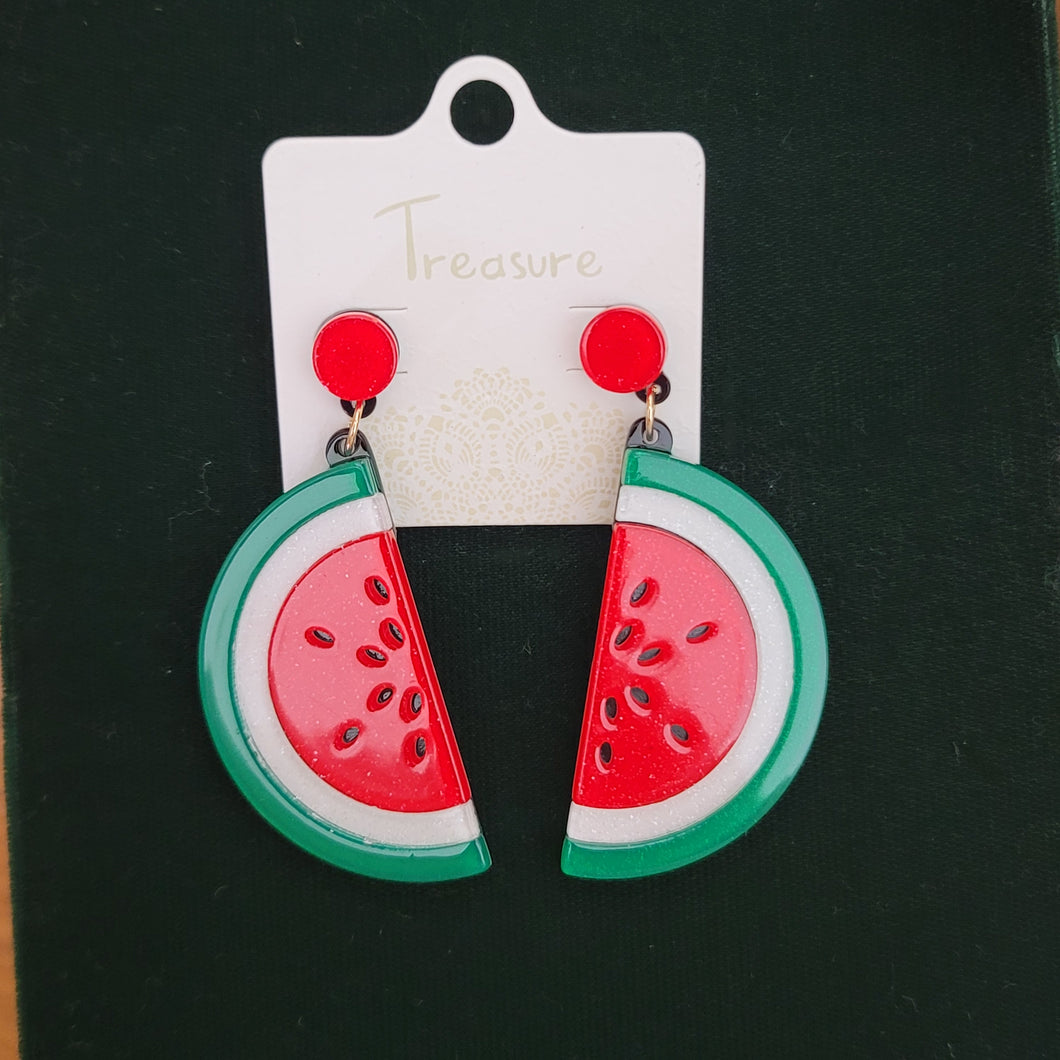 Acrylic Watermelon Slice Earrings