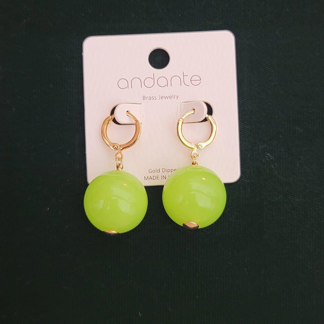 Earrings Acrylic Ball Green