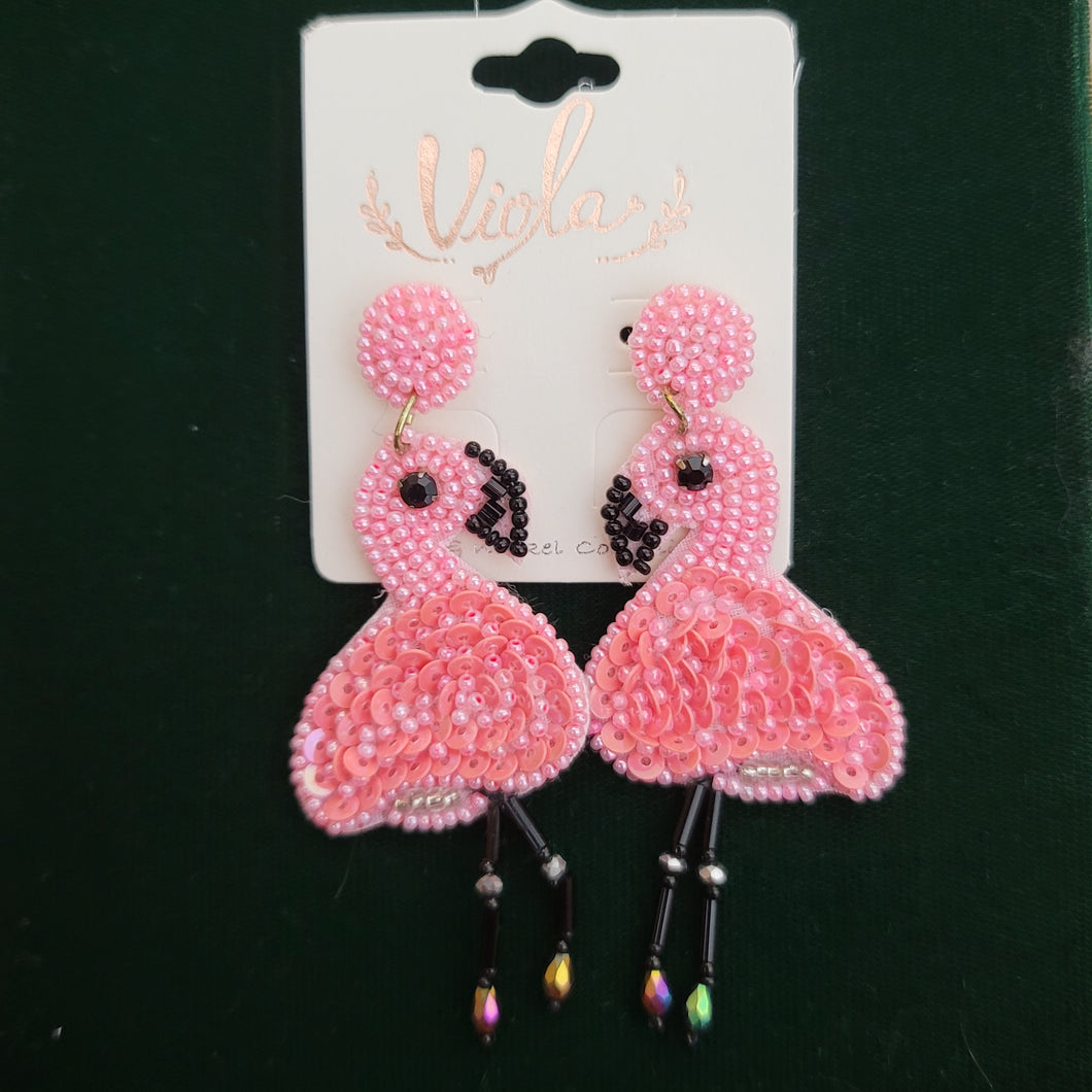 Beaded Flamingo Earrings