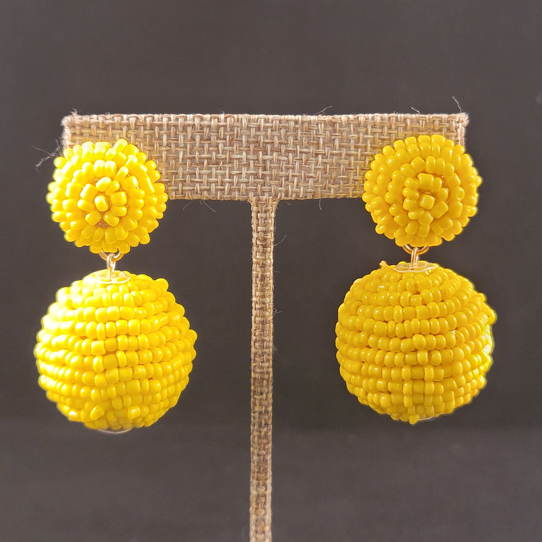Earrings Seed Bead Yellow Ball