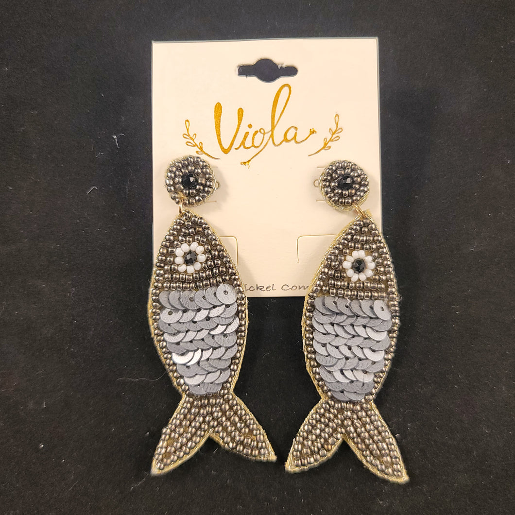 Silver Fish Bead Earrings